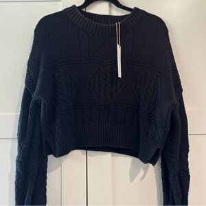 Cleobella Black Cropped Cable Knit Sweater, Small